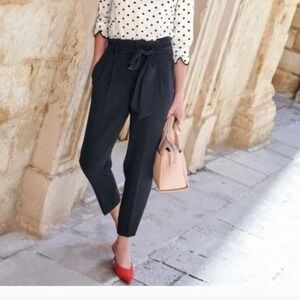 Boden Melina‎ High Waist Paperbag Trouser Pants Size 6 R Black Preppy Office